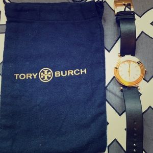 Tory Burch watch with a genuine leather band